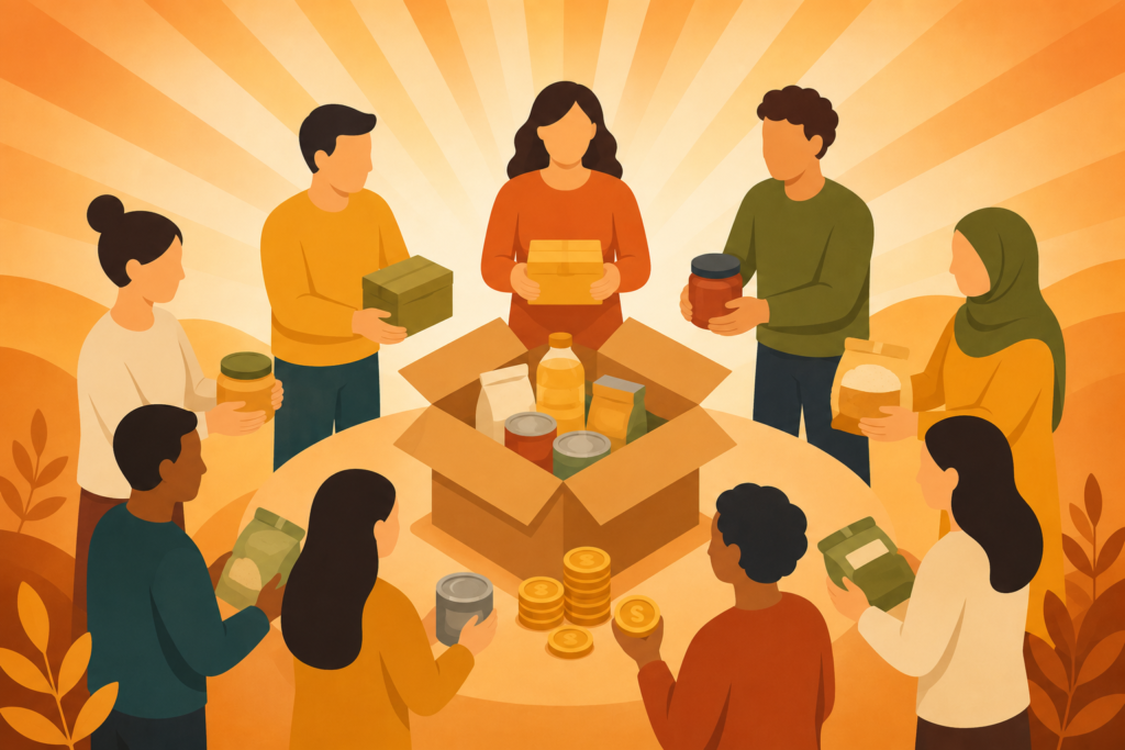 Community charity 
illustration for Zakat frequently asked questions 