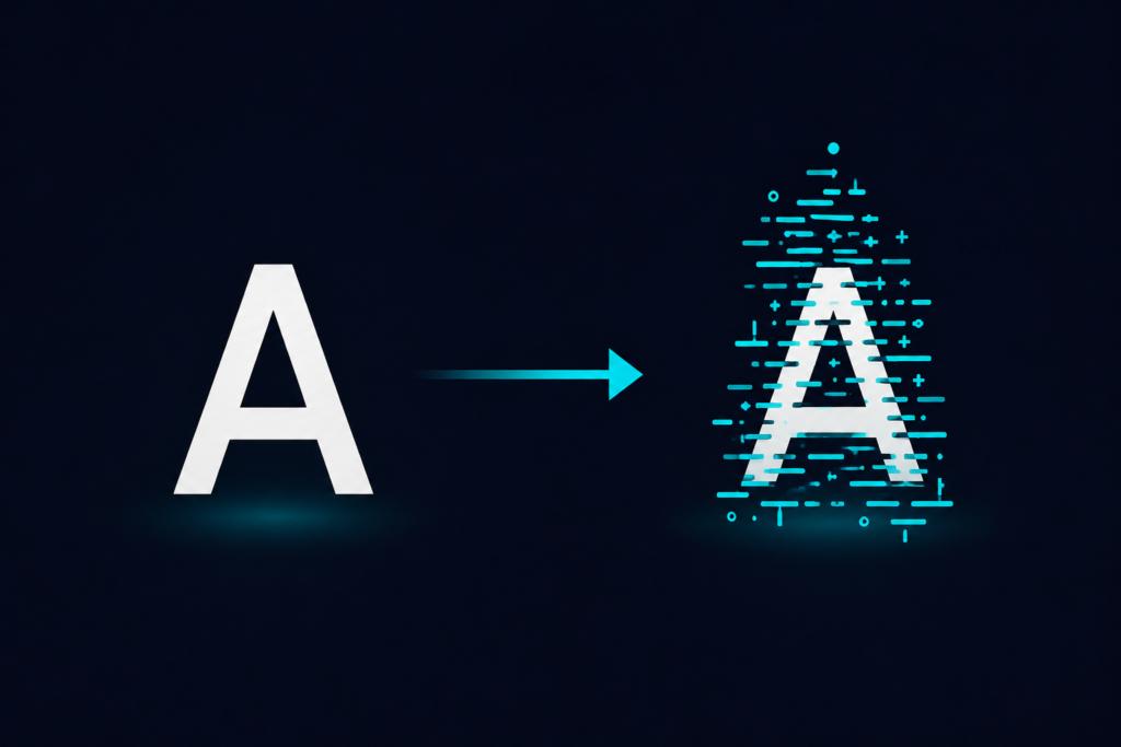 Before and after comparison of normal text becoming Zalgo glitch text