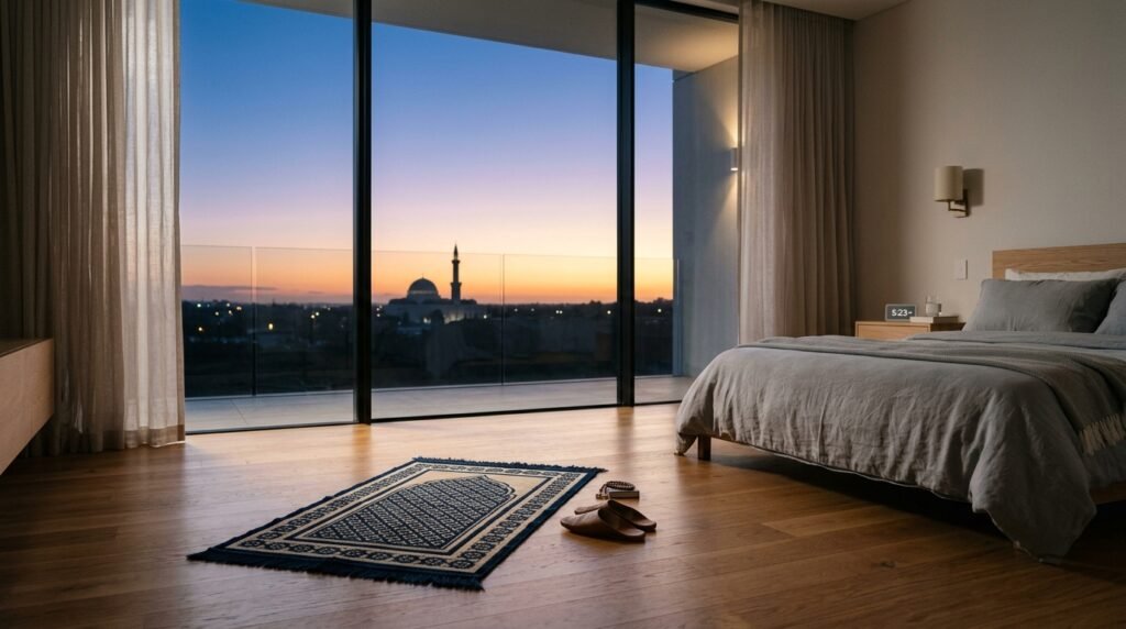 Fajr prayer at dawn as part of a healthy morning sleep routine