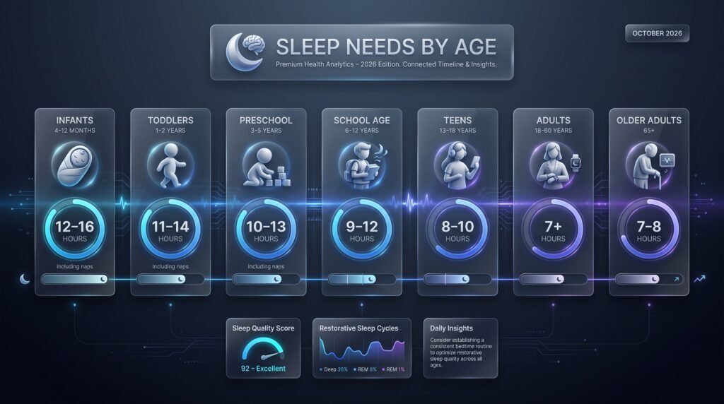 Recommended sleep duration by age for infants, children, teens and adults