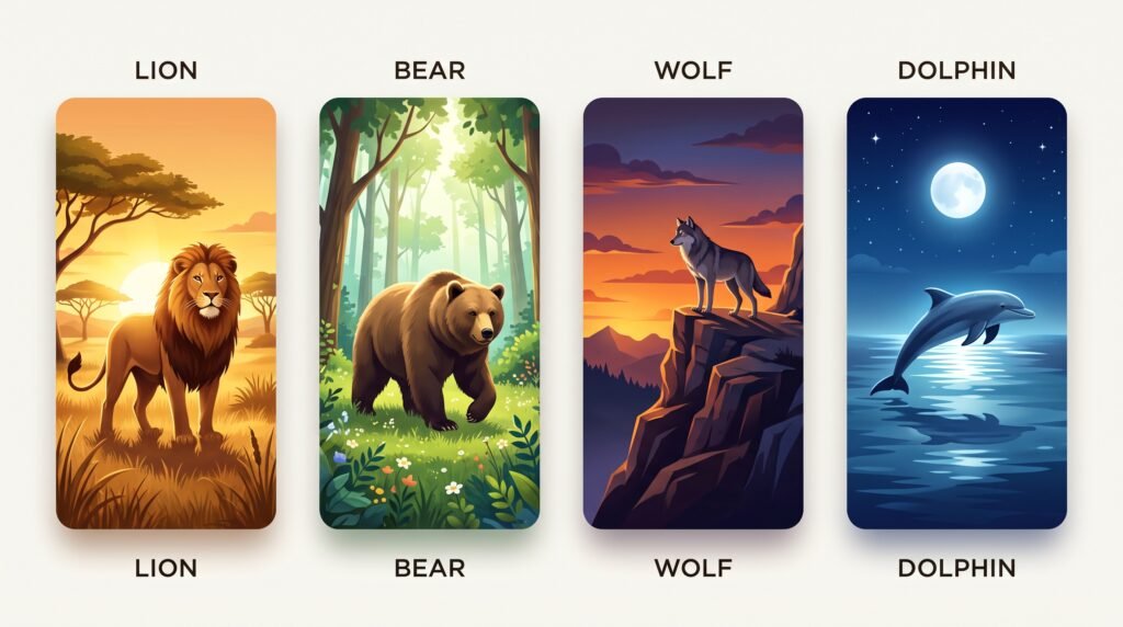 Lion, Bear, Wolf and Dolphin sleep chronotypes from morning to night