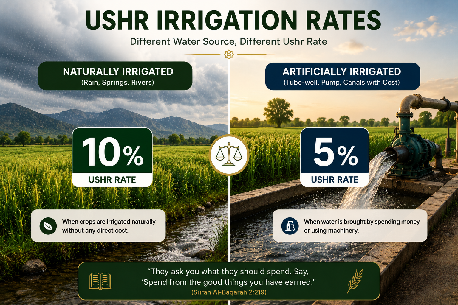 Ushr irrigation rates for naturally and artificially irrigated land