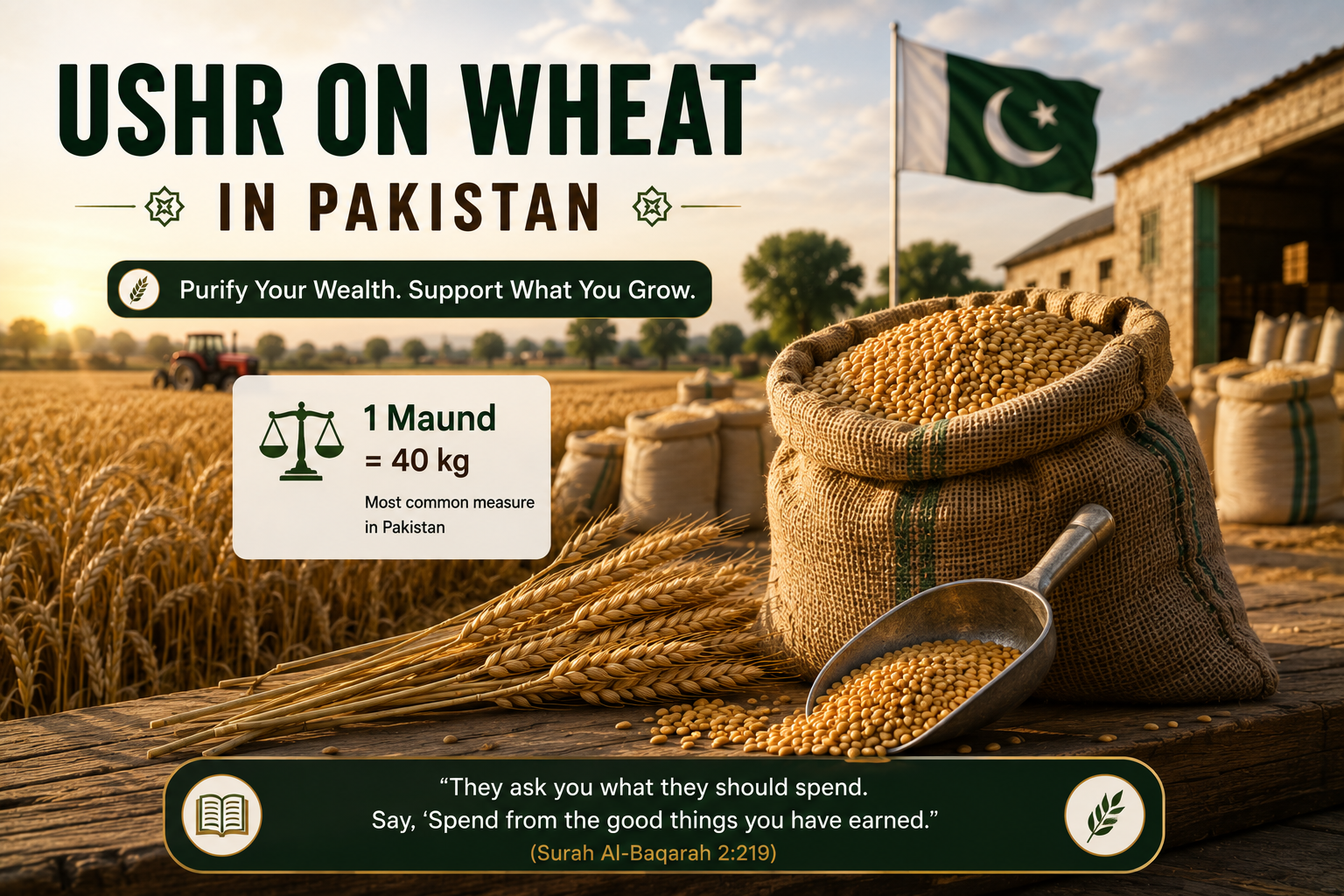 Ushr on wheat calculation in Pakistan using kg and Maund